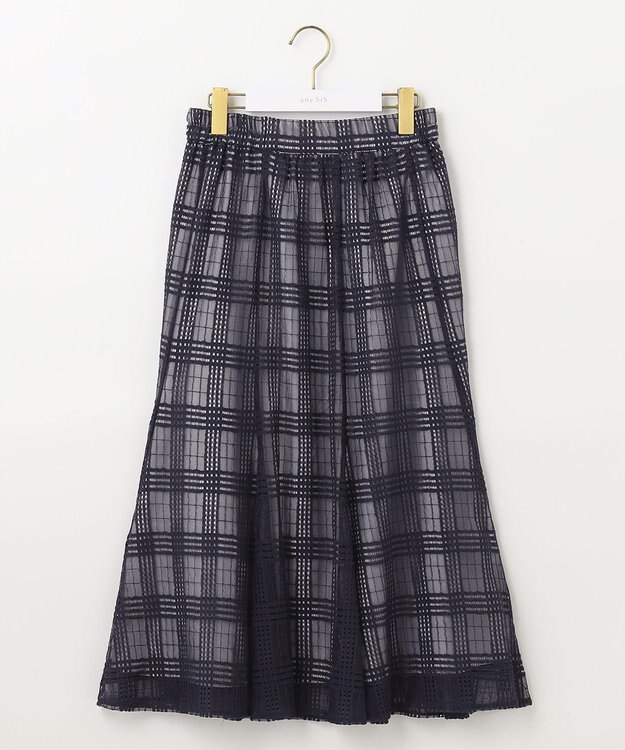 ANY SIS L レーシーチェック スカート ネイビー