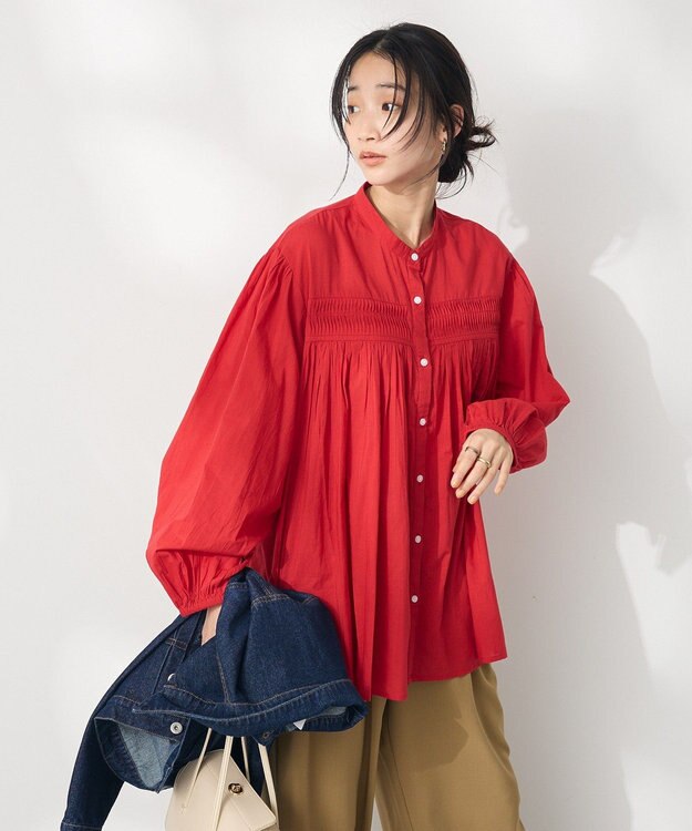 CRAFT STANDARD BOUTIQUE インド綿ピンタックブラウス Red