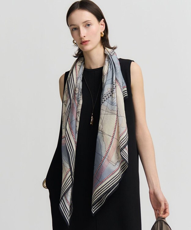 23区 コットンシルク マップ柄 ストール