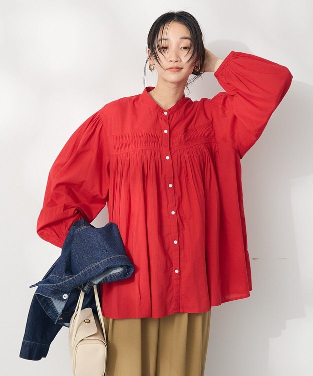 CRAFT STANDARD BOUTIQUE インド綿ピンタックブラウス Red