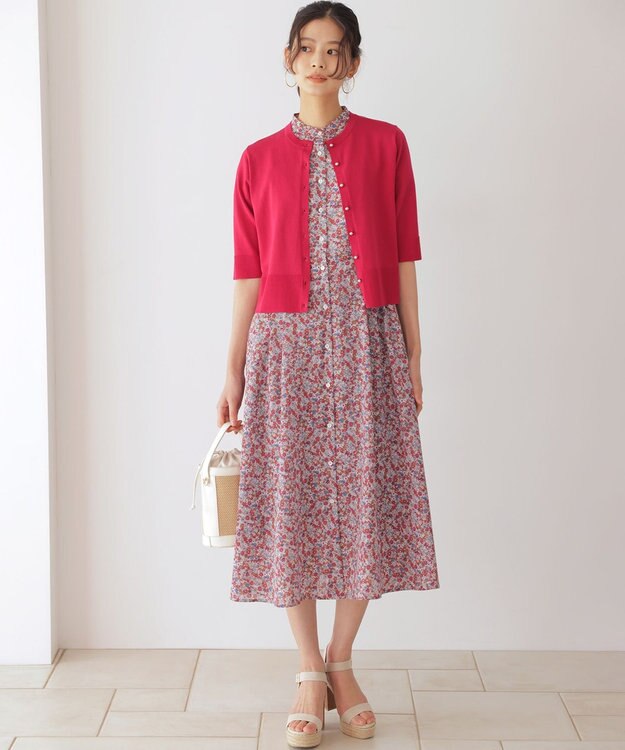 組曲 シアーニット5分袖 カーディガン チェリーローズ系