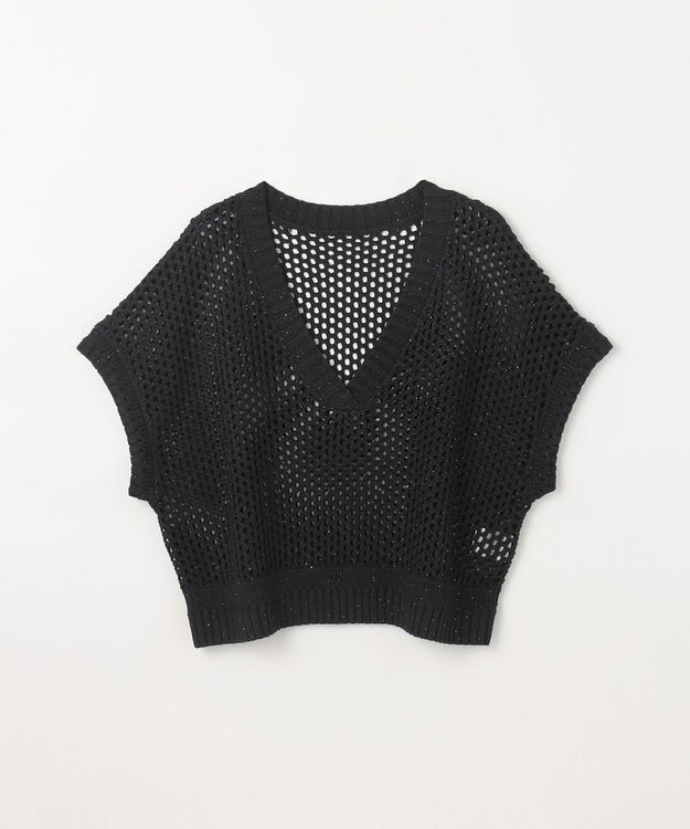GRACE CONTINENTAL メッシュVネックニットトップ ブラック
