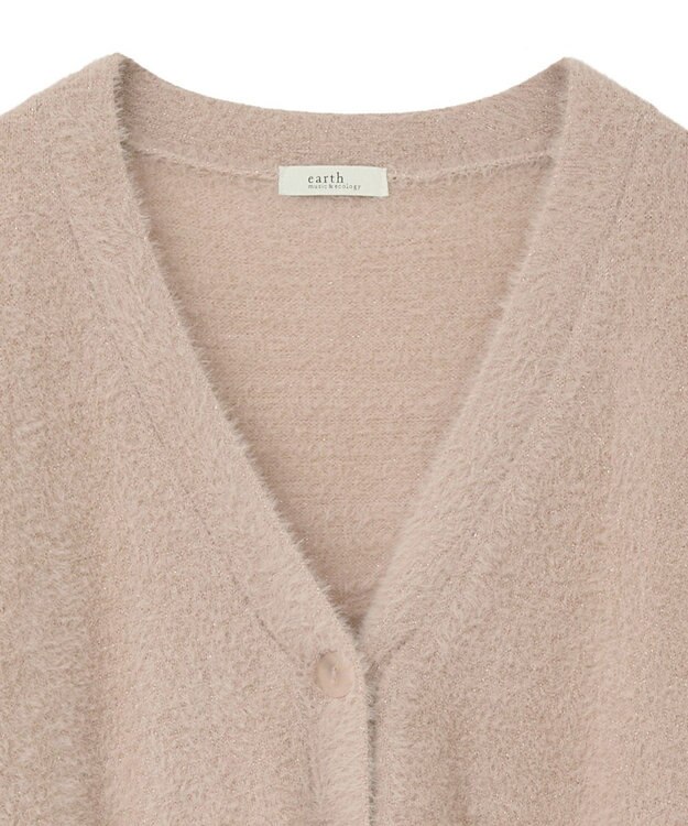 earth music&ecology ラメミニシャギーＶネックカーディガン Light Pink