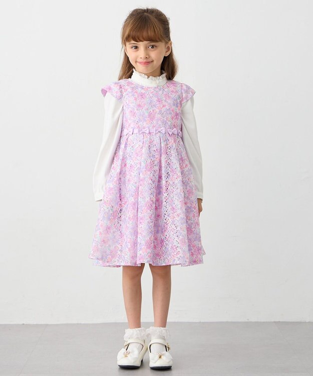 ANY KIDS リボン付きスタンドカラーブラウス ホワイト