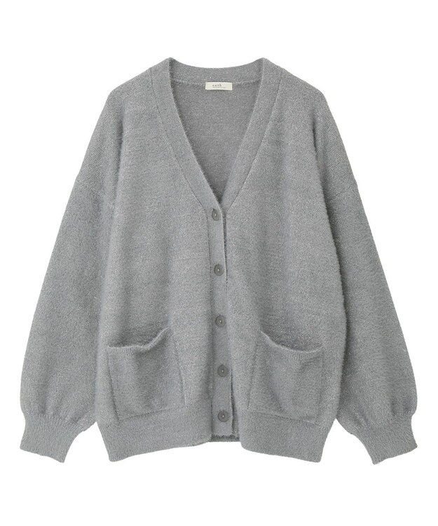 earth music&ecology ラメミニシャギーＶネックカーディガン Charcoal Gray