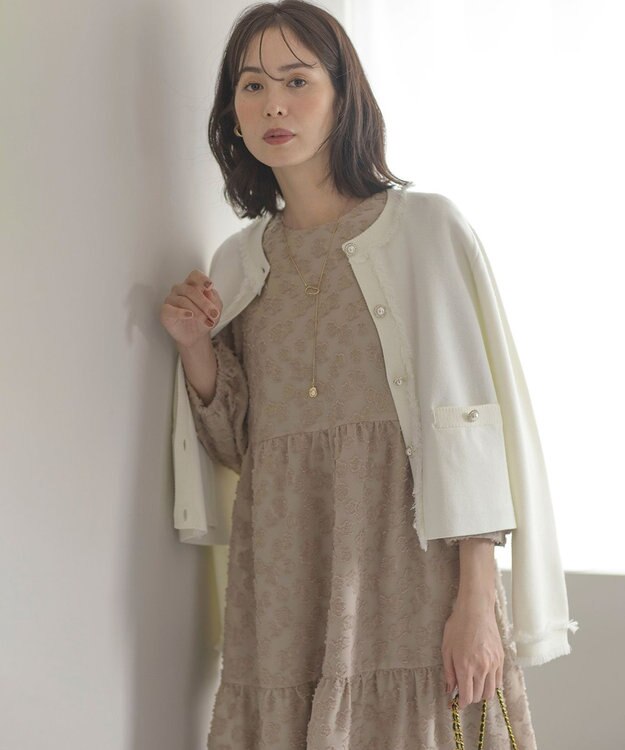 組曲 S カットジャカードティアードワンピース ベージュ系