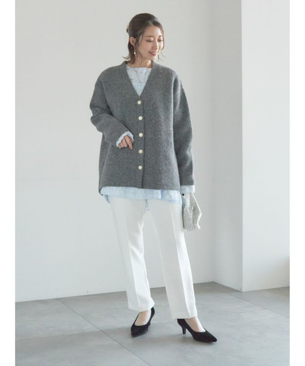 Te chichi 起毛ミドルVネックカーディガン チャコールグレー