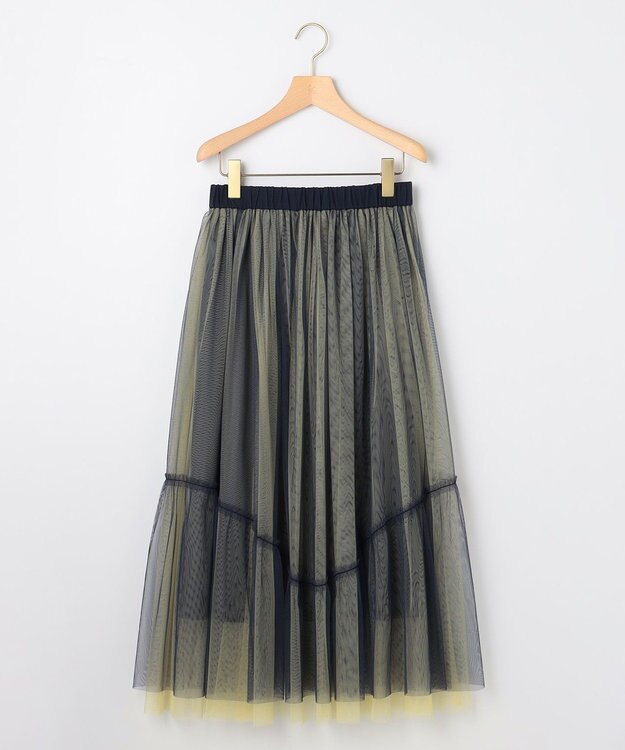 組曲 S リバーシブルチュール スカート グレイッシュネイビー×イエロー