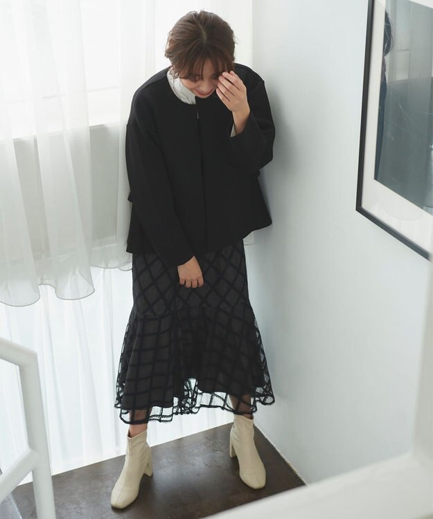 Feroux 【洗える】ダンボールフリル ジャケット ブラック系