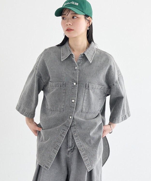 earth music&ecology 5分袖デニムシャツ Black