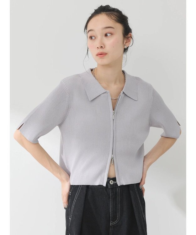 earth music&ecology 衿付きダブルＺＩＰカーディガン Light Gray