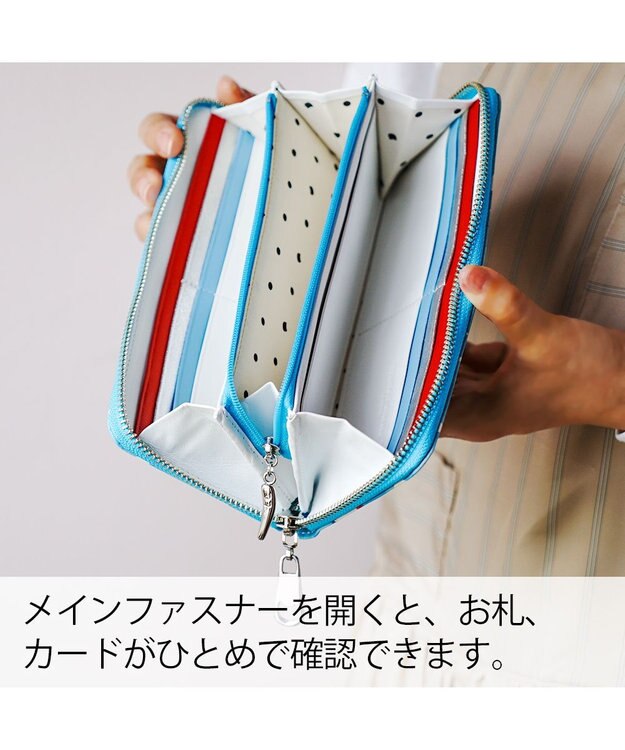 tsumori chisato CARRY コスタリカカエル ラウンドファスナー長財布 【かわいいプリント柄＆刺繍テクニック】 ブルー