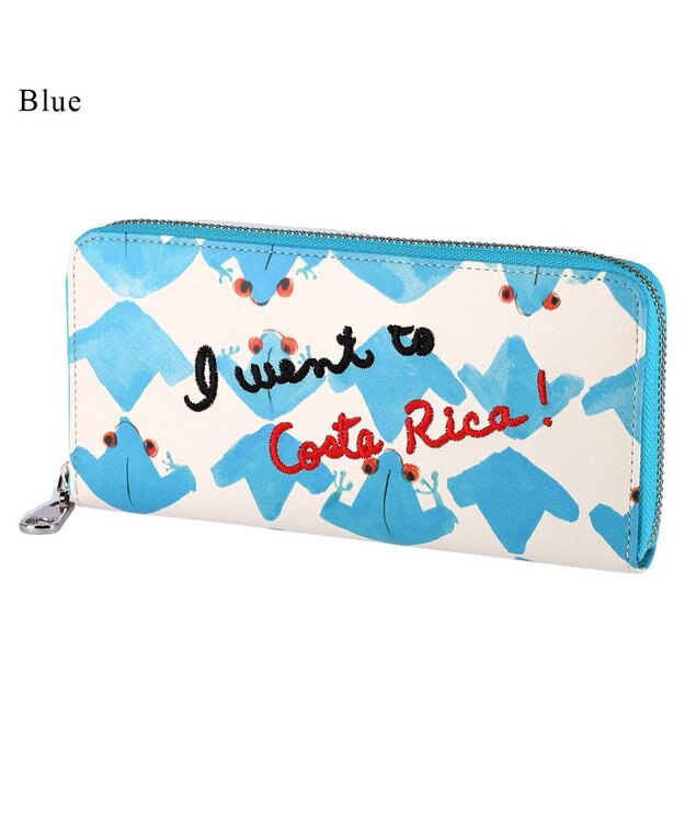 tsumori chisato CARRY コスタリカカエル ラウンドファスナー長財布 【かわいいプリント柄＆刺繍テクニック】 ブルー