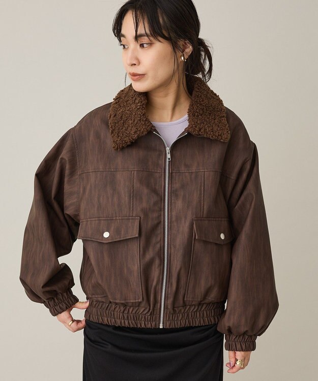 CRAFT STANDARD BOUTIQUE フェイクレザー衿ボアブルゾン Brown