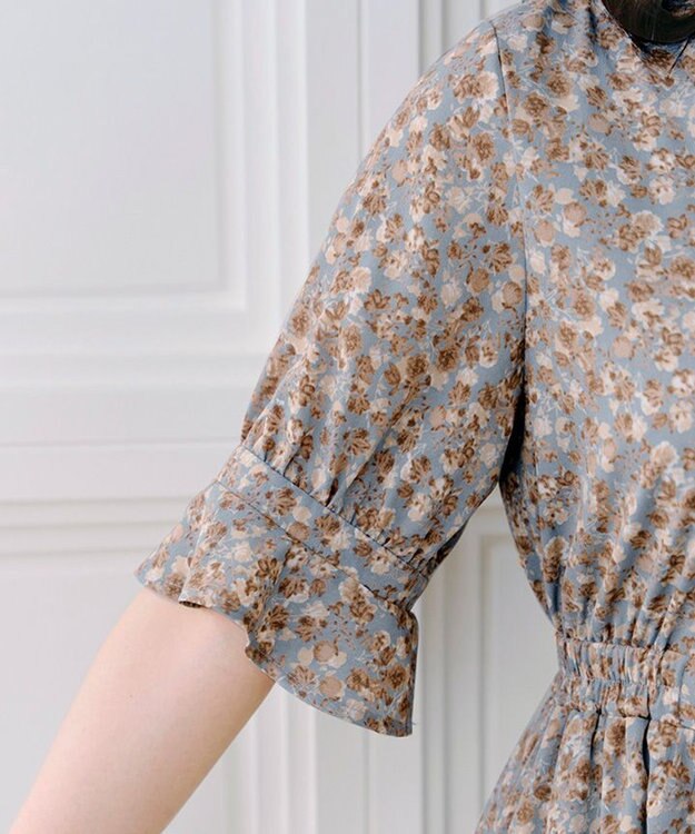 Tiaclasse 【洗える】キャンディースリーブ花柄ワンピース ブルー