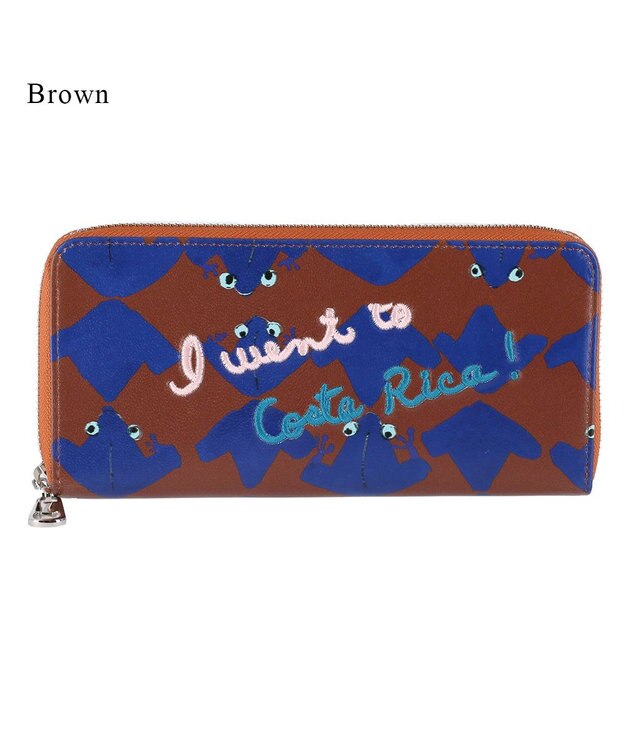 tsumori chisato CARRY コスタリカカエル ラウンドファスナー長財布 【かわいいプリント柄＆刺繍テクニック】 ブラウン