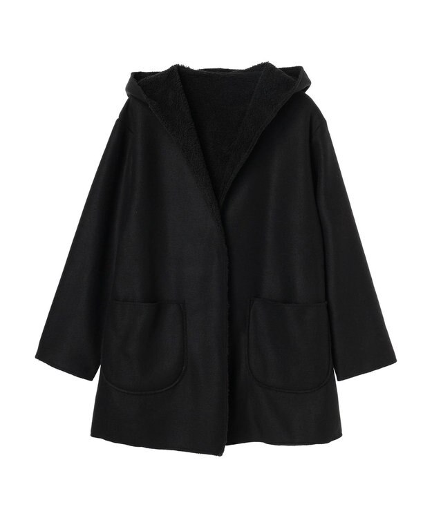 Green Parks ２ｗａｙフード裏ボアミディ丈コーディガン Black