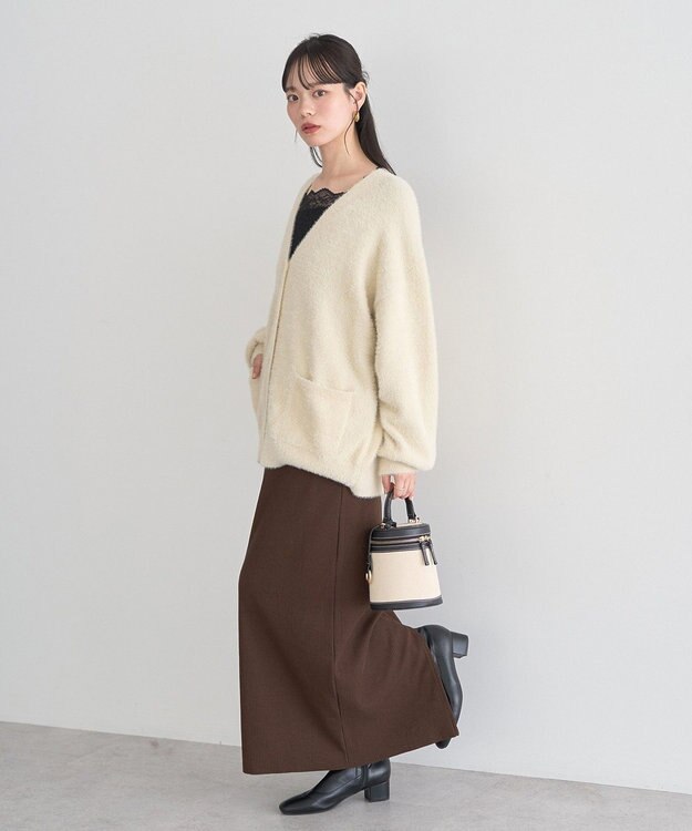 earth music&ecology ラメミニシャギーＶネックカーディガン Ivory