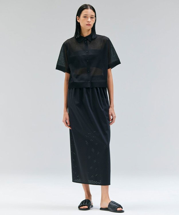 BEIGE， 【洗える・Oggi10月号掲載】MILANO / リネン混シアーポロカラーニット Black