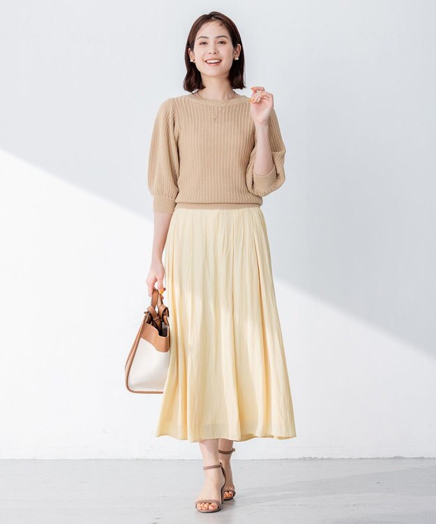 組曲 【洗える】CHAIギャザースリーブ ニット ベージュ系