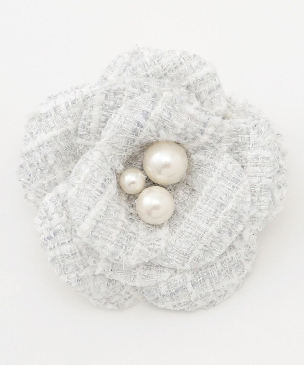 組曲 ツイードパールコサージュ ライトグレー系