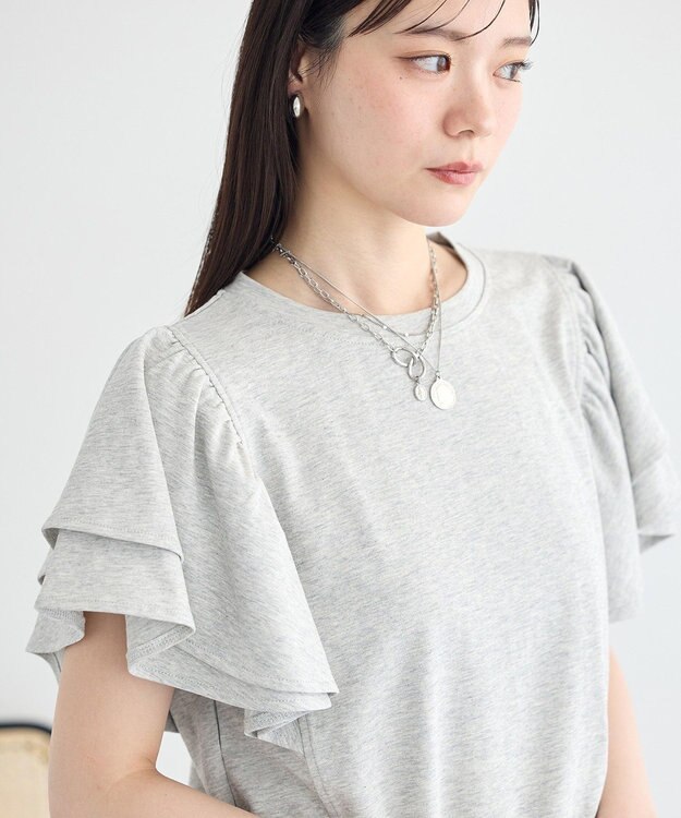 earth music&ecology フリルスリーブプルオーバー Gray Mixture