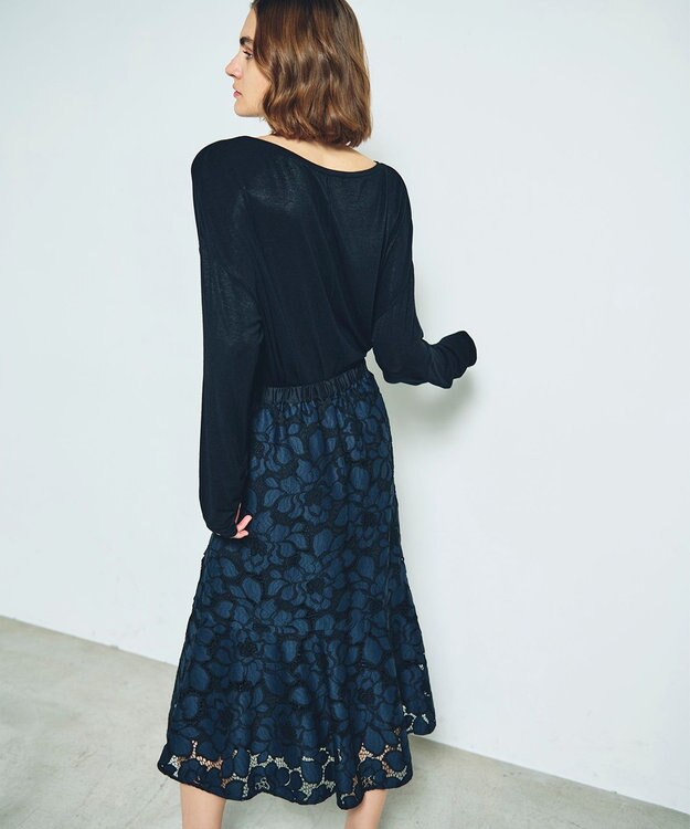 GRACE CONTINENTAL ローズレーススカート ネイビー