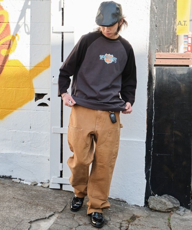 WEGO リラックスフィットグラフィックラグランT（7S） ブラック