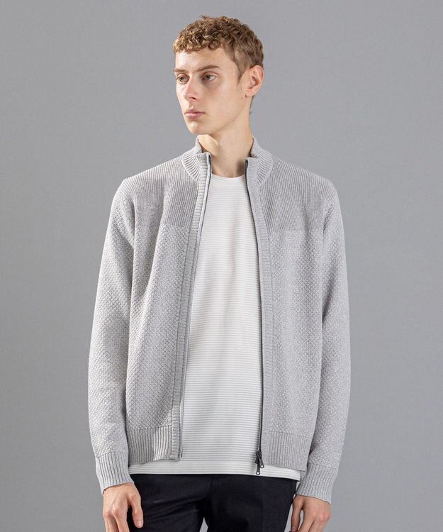 JOSEPH HOMME シルクバルキーハニカム　ジップアップニット ライトグレー系