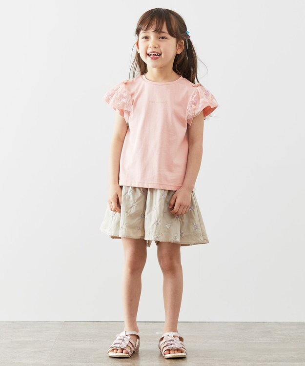 ANY KIDS フラワーチュール半袖Tシャツ ピンク系