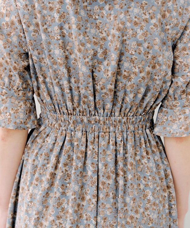 Tiaclasse 【洗える】キャンディースリーブ花柄ワンピース ブルー