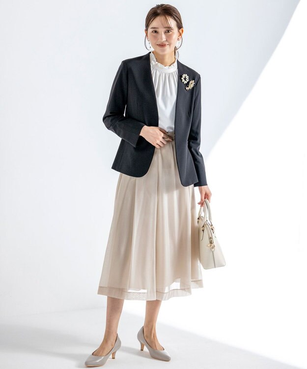 ANY SIS L 【洗える】シャイニータック スカート ライトベージュ