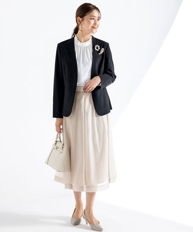 ANY SIS L 【洗える】シャイニータック スカート ライトベージュ