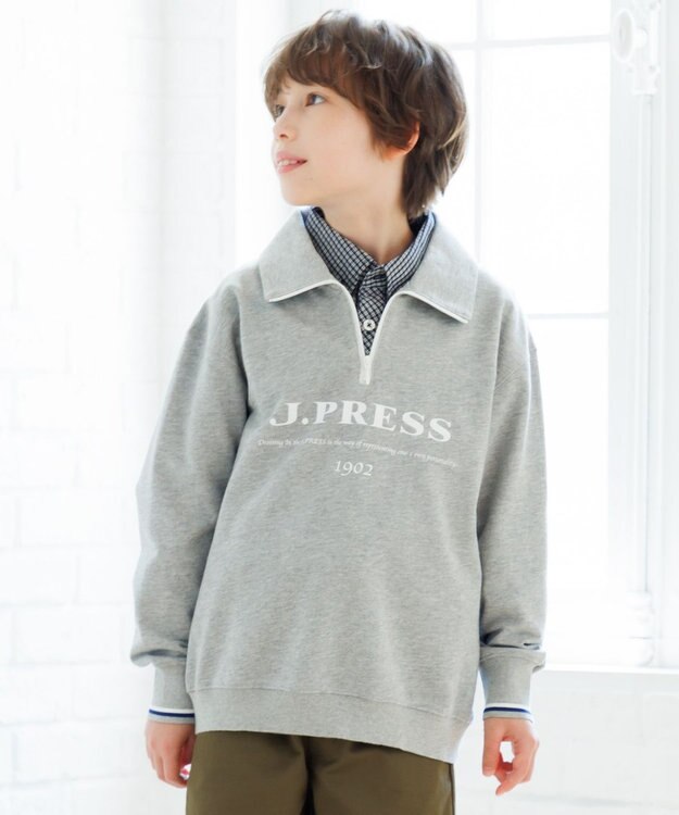 J.PRESS KIDS 【140-170cm】ミニ裏毛 ハーフジップ トレーナー グレー系