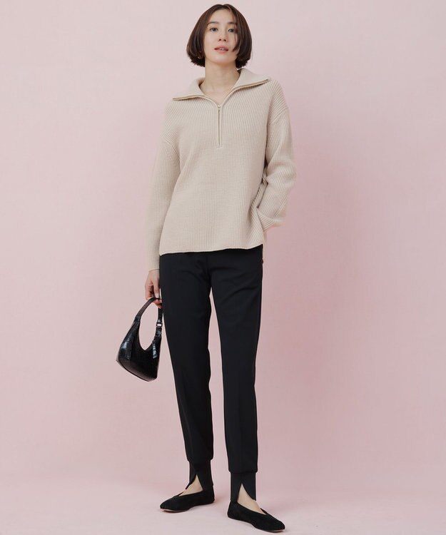 23区 L 【洗える】ウールコード ハーフジップ ニット ライトベージュ系