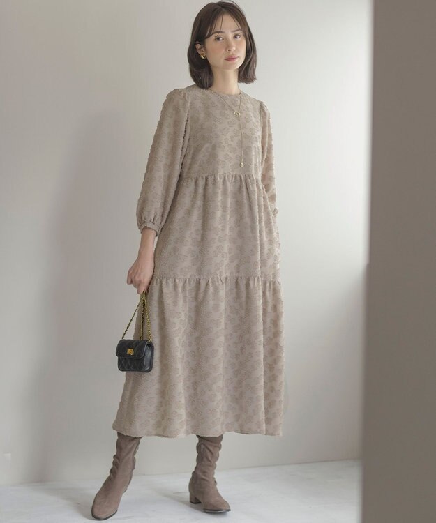 組曲 S カットジャカードティアードワンピース ベージュ系