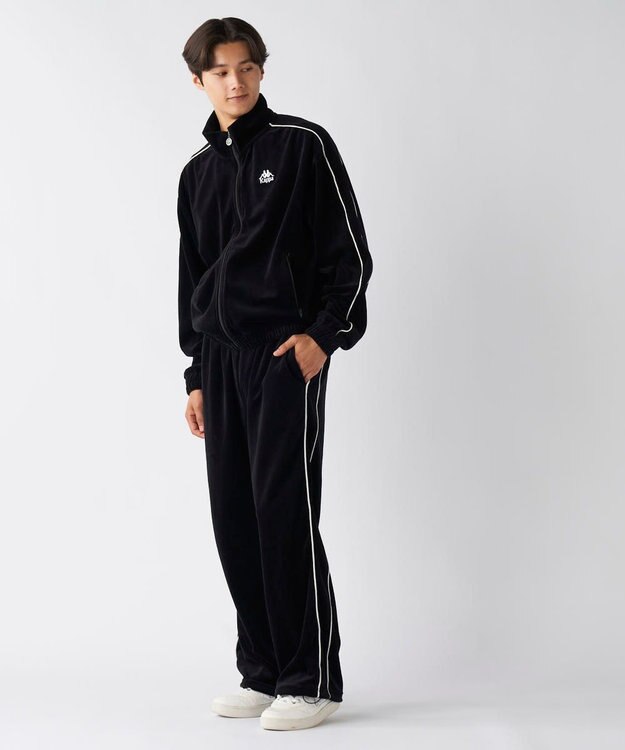 OP／FILA 【Kappa】ワイド ベロアトラックパンツ ブラック