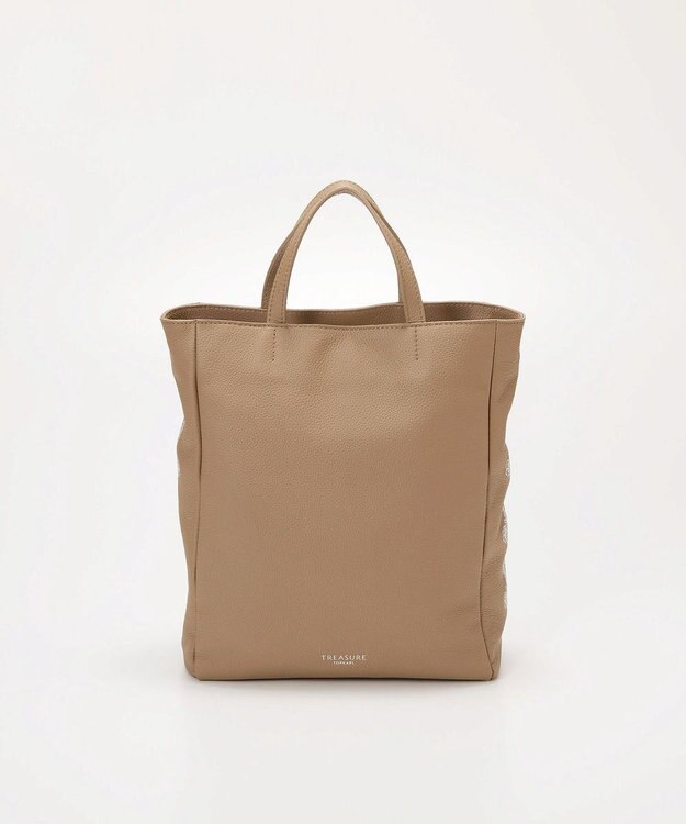 TOPKAPI 【TREASURE TOPKAPI】シュリンクレザー レース 刺しゅう ショルダー付 トートバッグ グレージュ