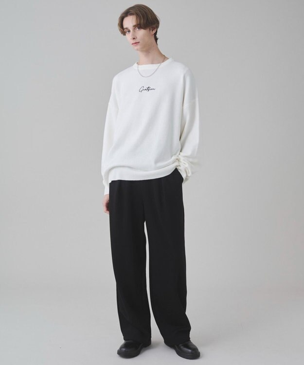 WEGO 【ユニセックス着用ITEM/SMLサイズ展開】アクセ付きワンポイントニットプルオーバー オフホワイト