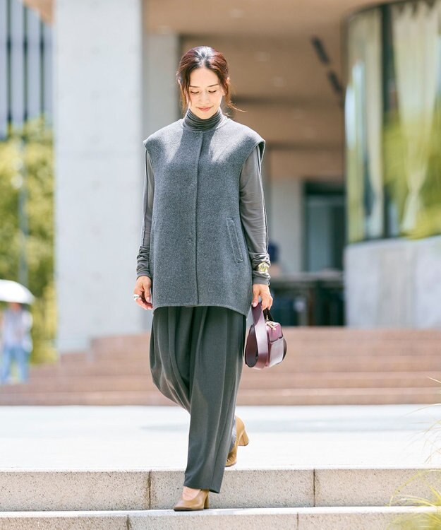 #Newans 【洗える】スラントフロントコクーンパンツ グレー