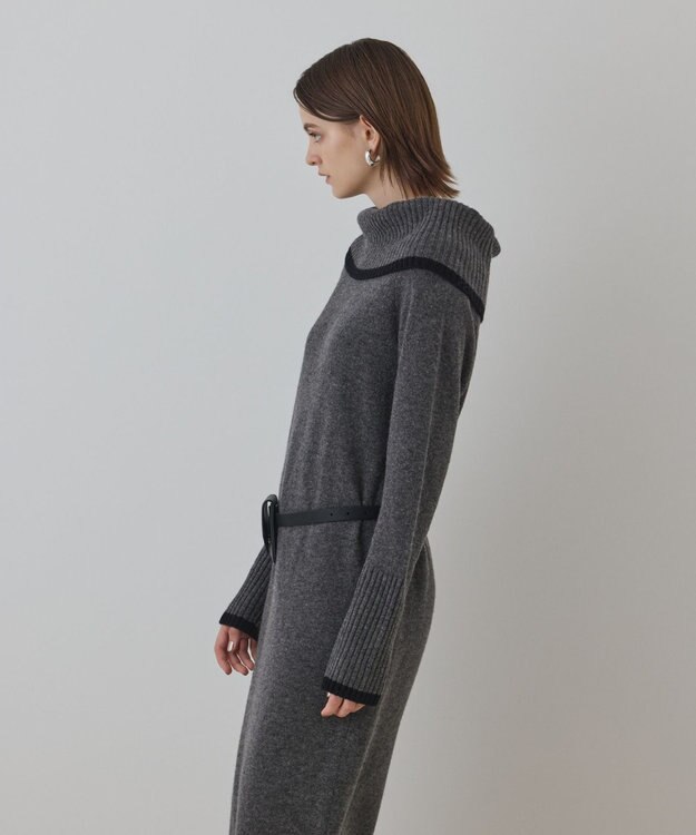 GRACE CONTINENTAL バイカラーオフショルニットワンピース グレー