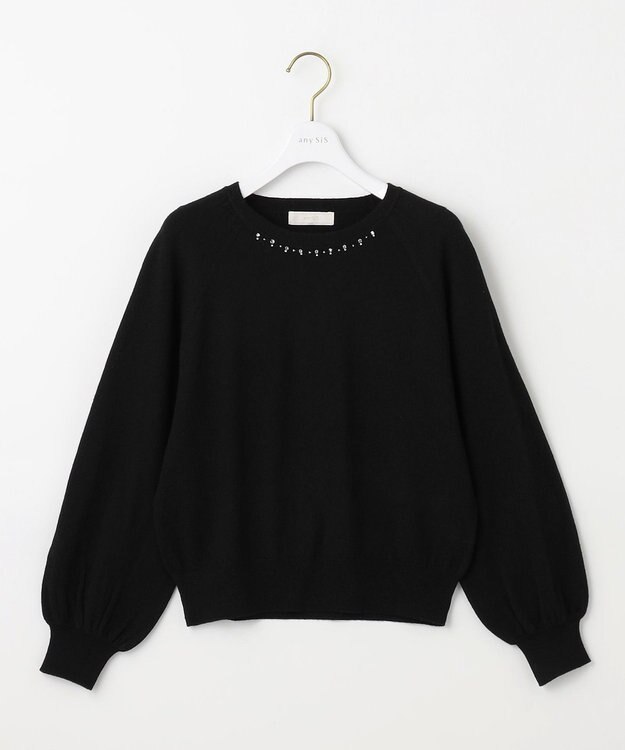 ANY SIS 【洗える】ウールブレンドプチジュエル調 ニット ブラック