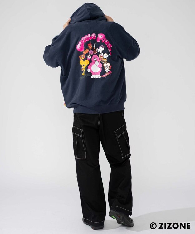 WEGO 【ユニセックス着用ITEM】別注ZIZONEグラフィックZIPパーカー ネイビー