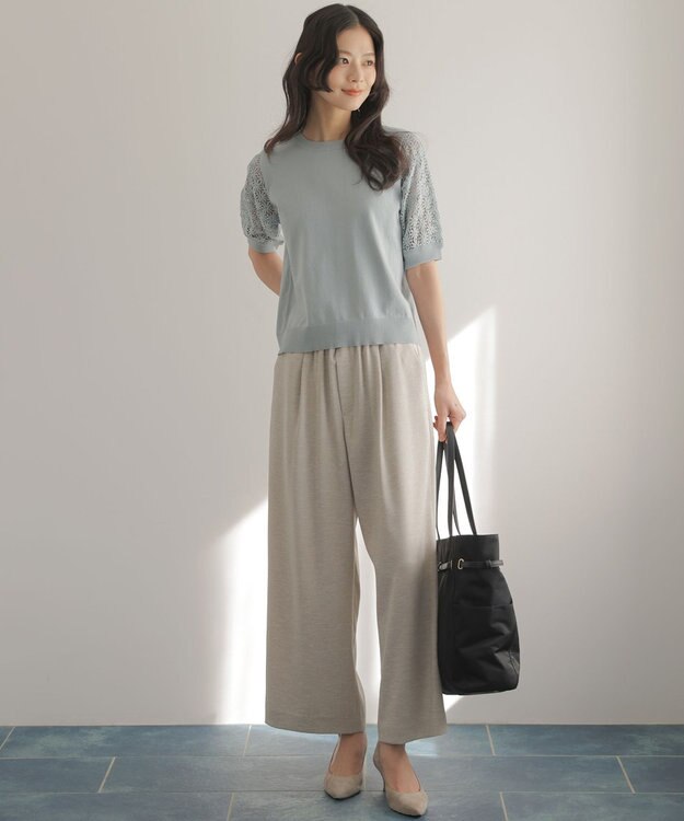 組曲 ライトリネンライクイージーワイド パンツ ベージュ系