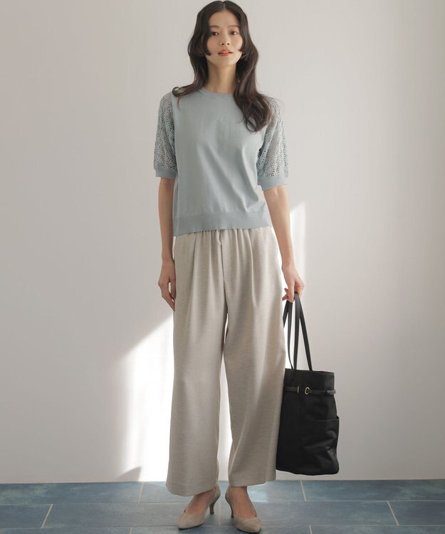 組曲 ライトリネンライクイージーワイド パンツ ベージュ系
