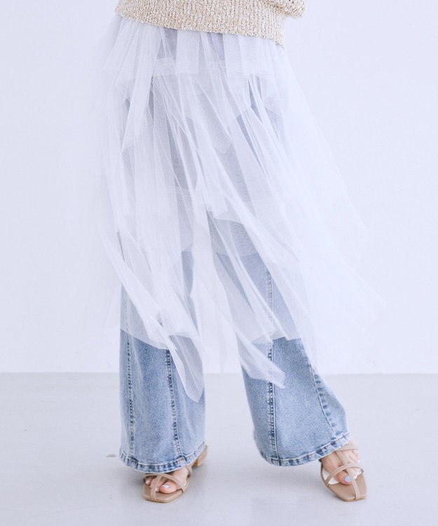 earth music&ecology 2wayレイヤードチュールスカート Off White