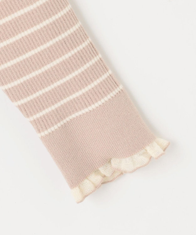 ANY SIS CICA加工 フリルネック プルオーバー ベージュ×アイボリー