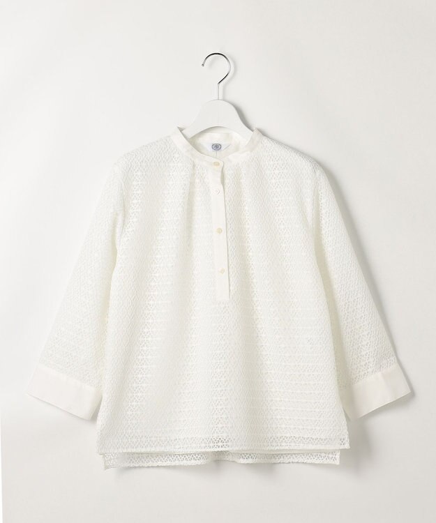 J.PRESS LADIES レースジャージー バンドカラー カットソー ホワイト系