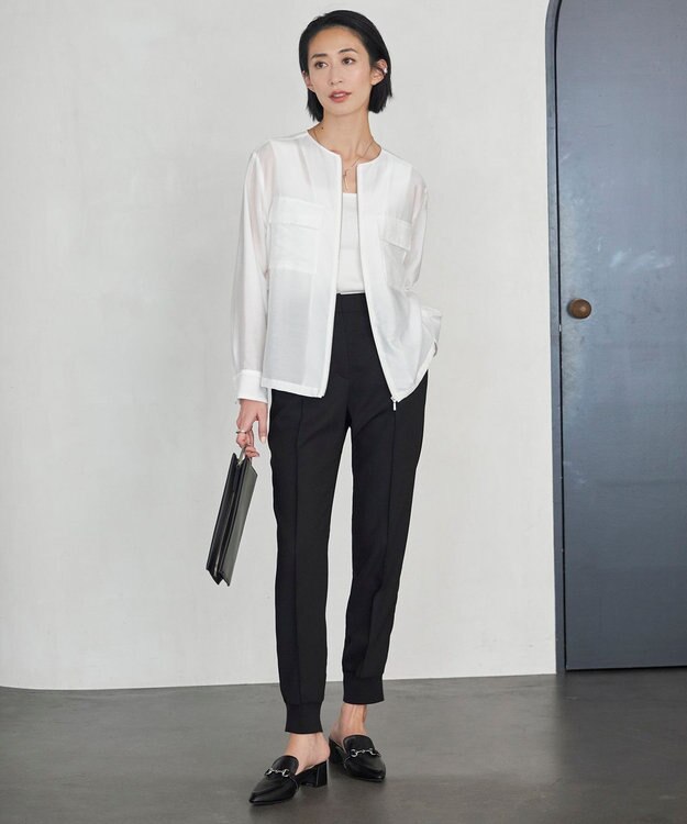 ICB 【洗える】リヨセルナイロンワッシャー ノーカラーブルゾン オフホワイト系