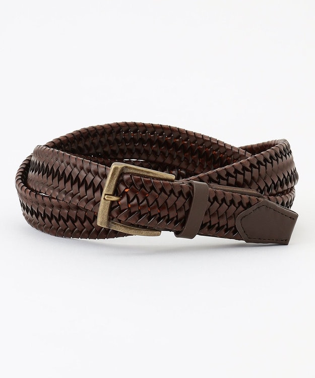 JOSEPH ABBOUD 【キングサイズ・イタリア素材・ストレッチ・日本製】ストレッチレザーメッシュ ベルト ダークブラウン系